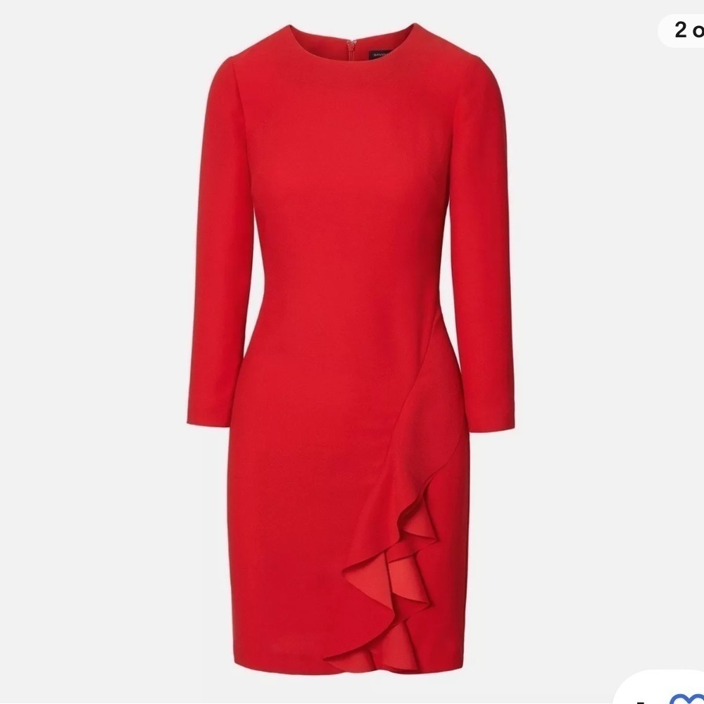 Banana Republic TALL LONG Ruffle Shift Dress Red Holiday Party Classic Career - Picture 3 of 10